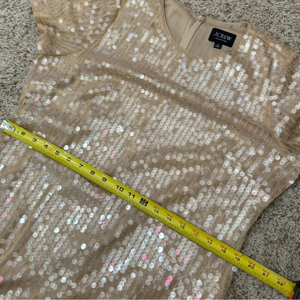 J. Crew Sequin short-sleeve slip dress in gold cream size 16